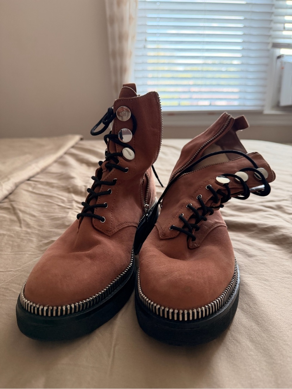 Michael Kors Women’s Chestnut Suede Lace-Up Boots with Silver Trim